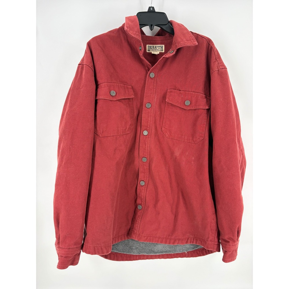 Duluth Trading Co. Mens‎ L Red Cotton Blend Fleece Lined Button Up Jacket